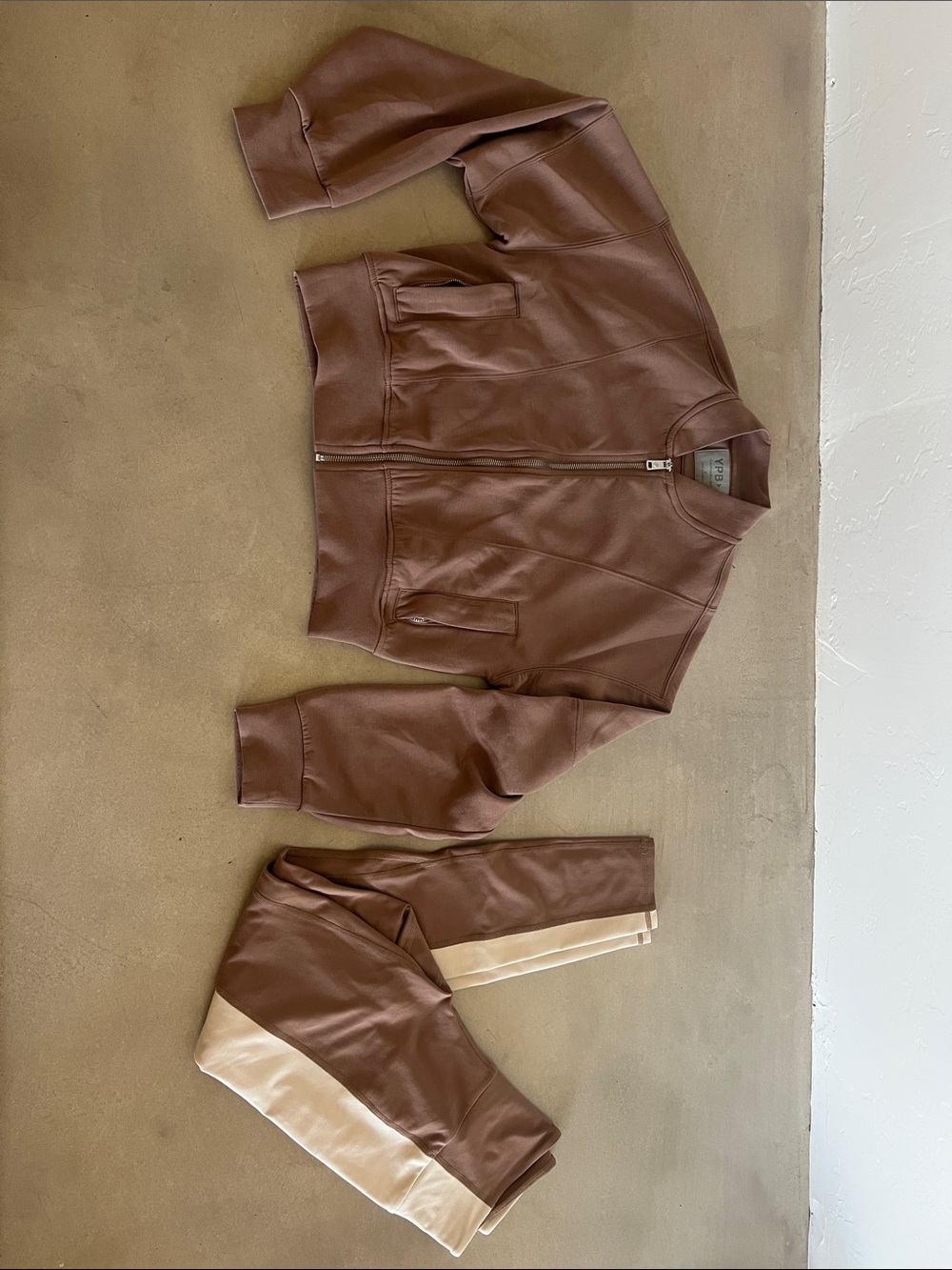 Abercrombie & Fitch Mauve Two-Piece Track Set with Cream Stripe